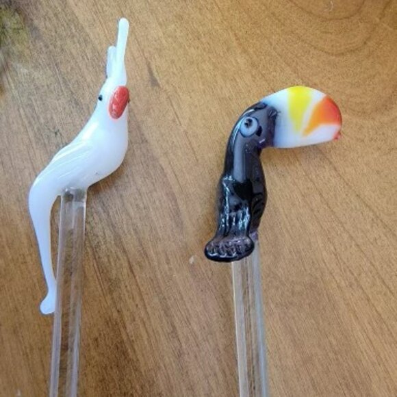 Little Tropical Birds Set of 4 Glass Stir Sticks - Made in Mexico - Picture 2 of 4